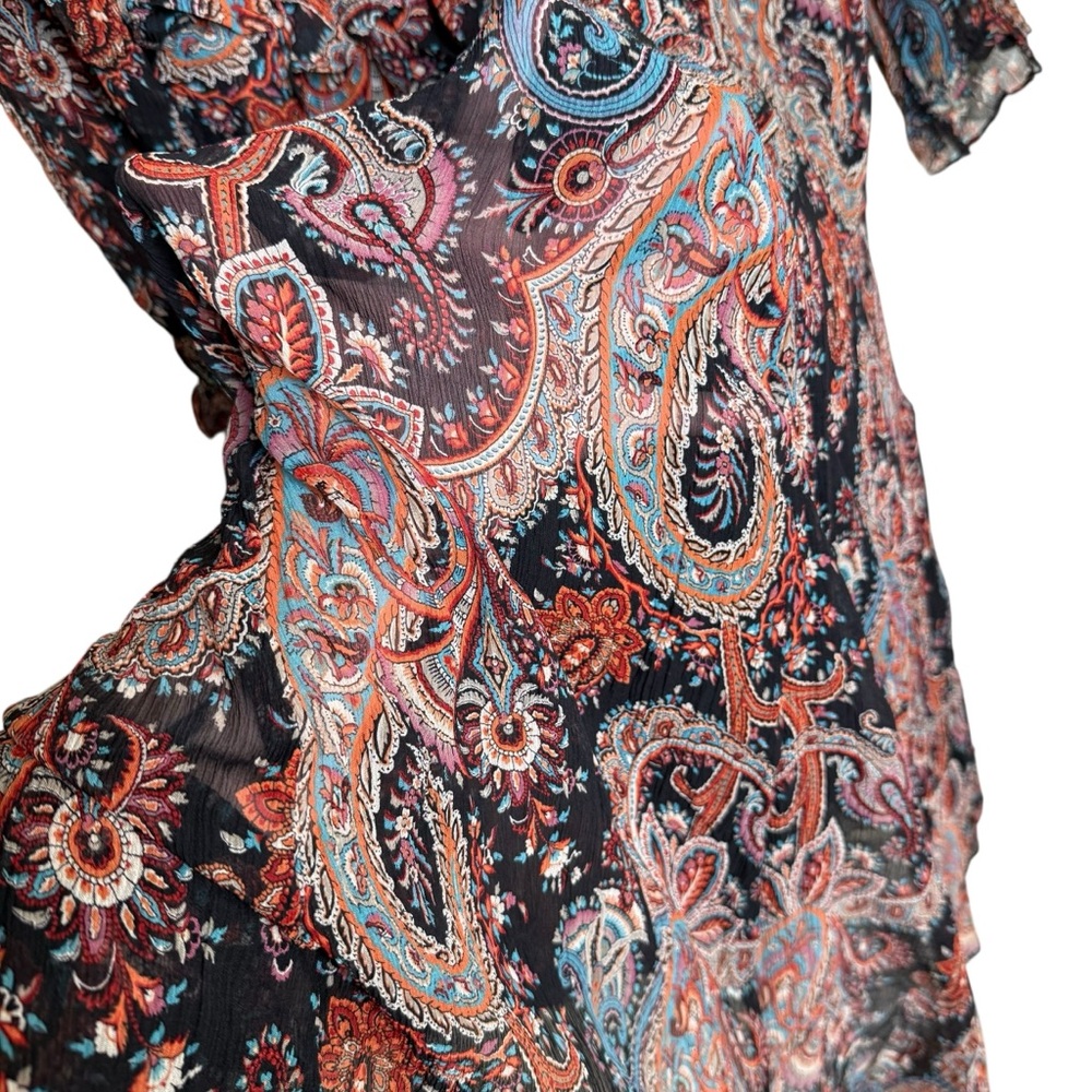 Banana Republic X Olivia Palermo Paisley 100% Silk Dark Boho Midi Dress Witchy - Picture 12 of 13